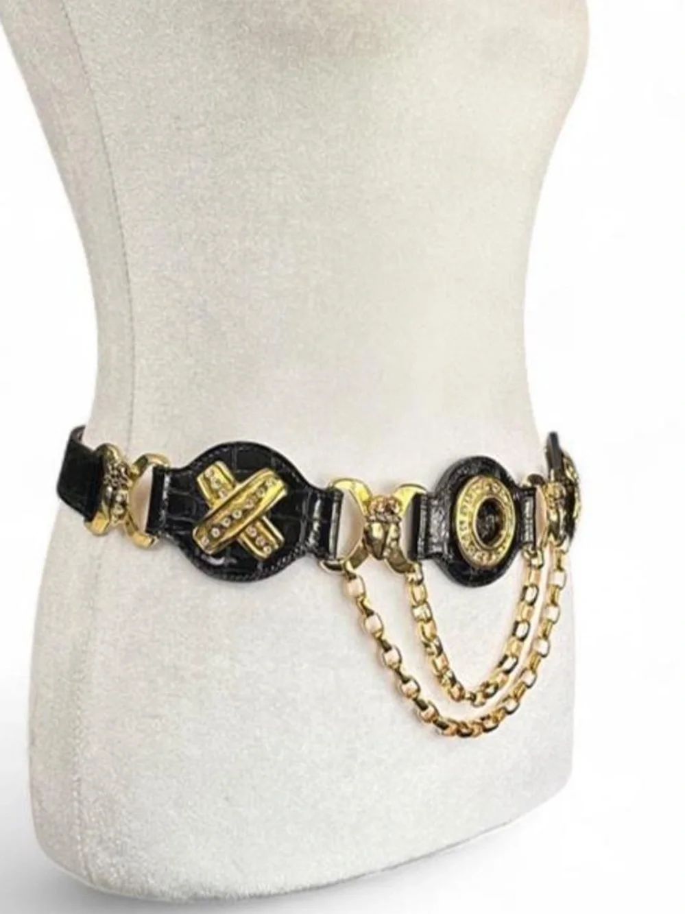 Vintage Cache belt with Streets Ahead hardware glam cascading chains